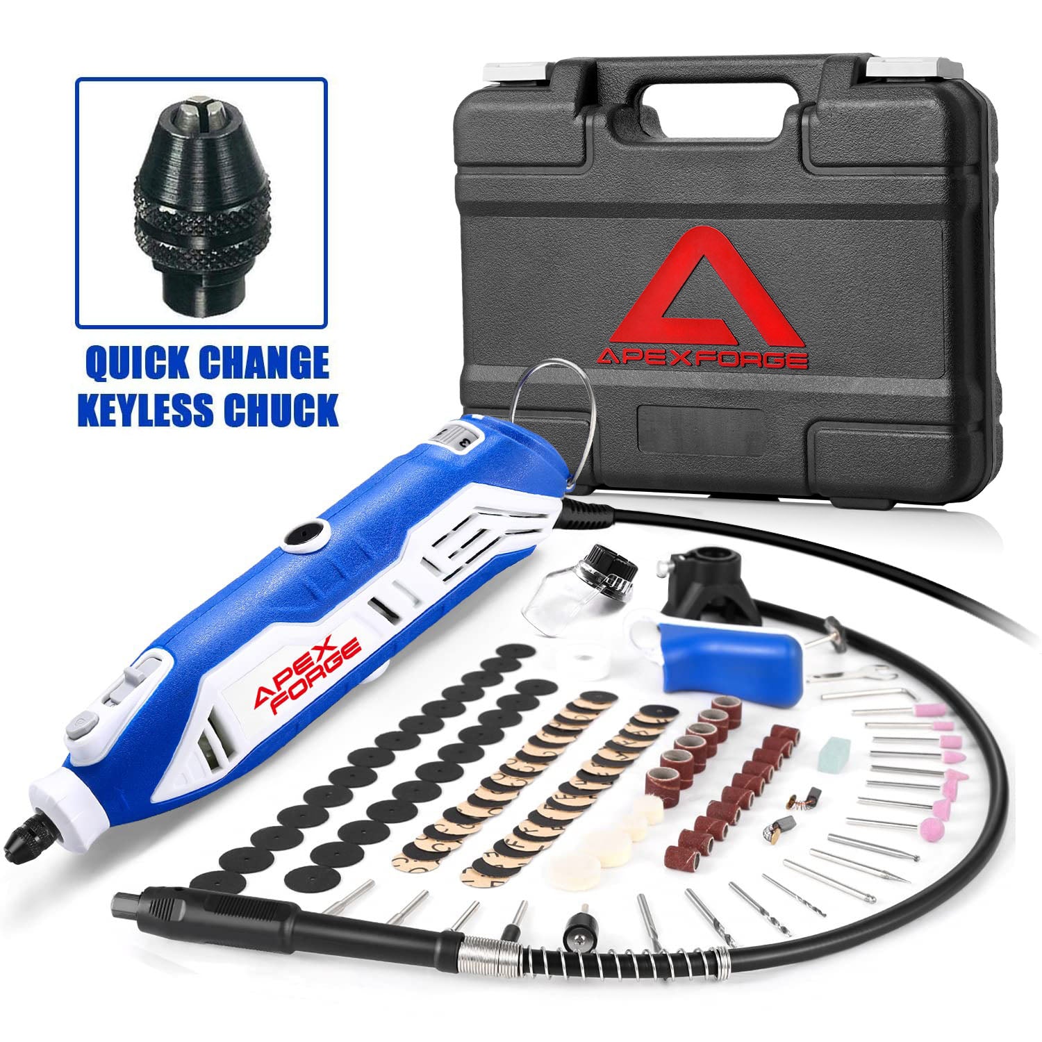 APEXFORGE M6 Variable Speed Rotary Tool Kit, Keyless Chuck & Flex Shaf