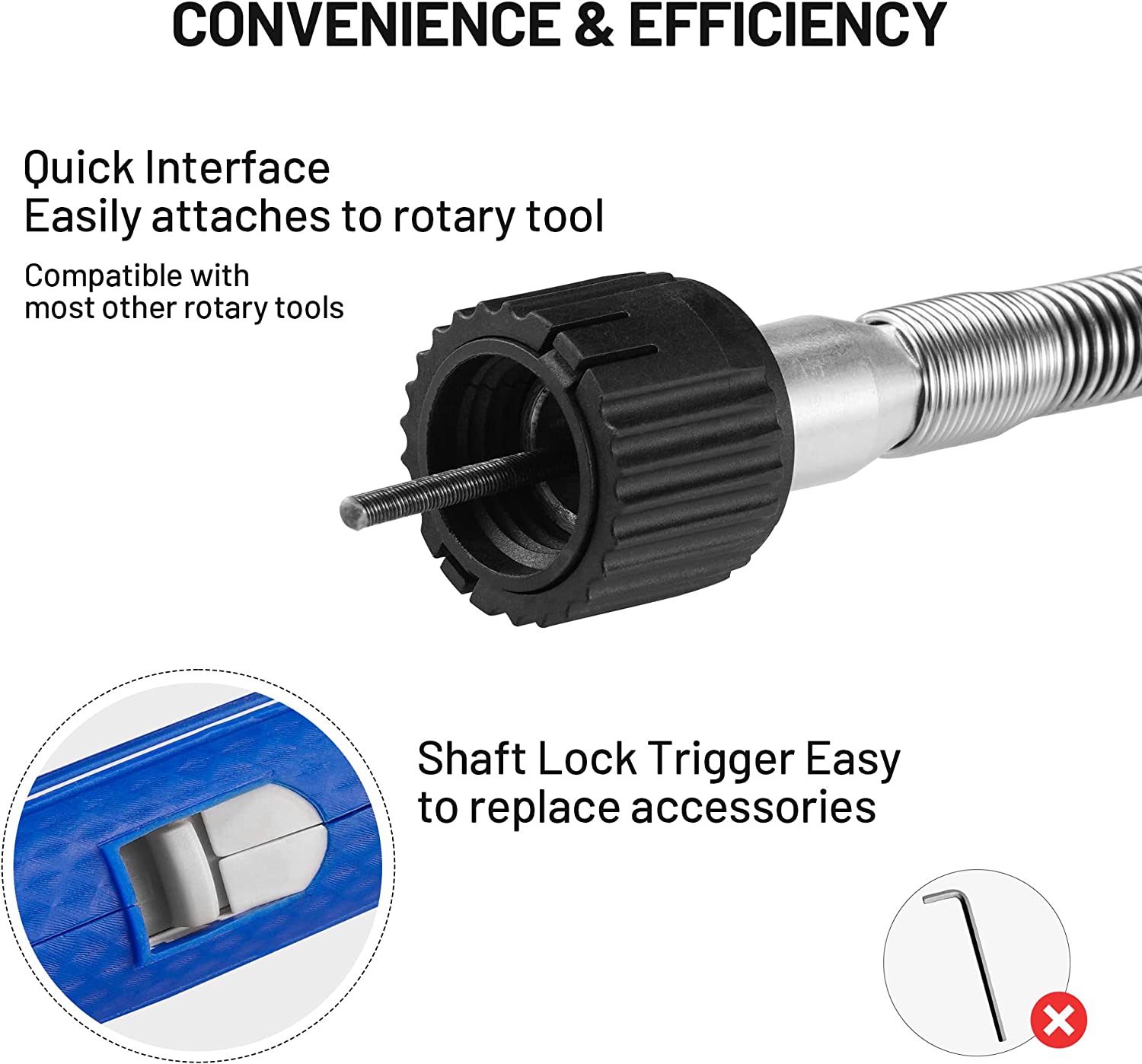APEXFORGE MA1 Flex Shaft Rotary Tool Attachment, Quick Connect, 1/8 Ch
