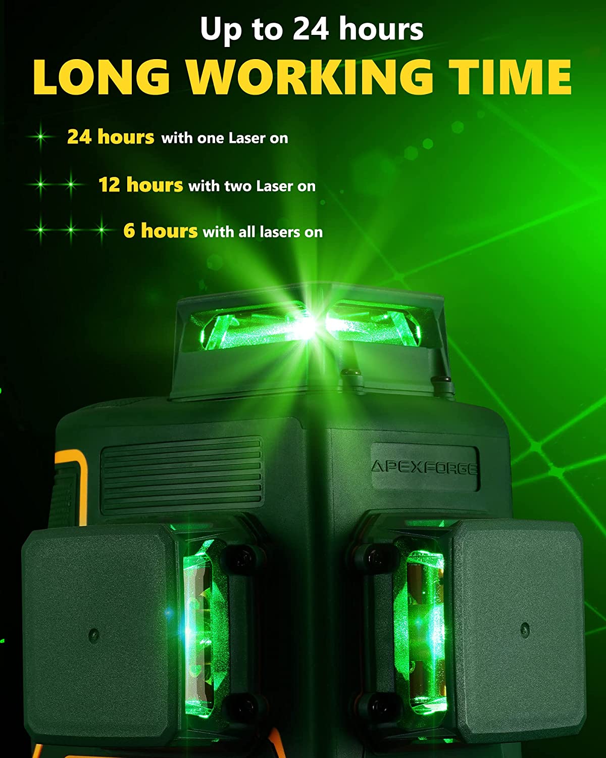 APEXFORGE X12 3D Laser Level Kit, 3x360 Self-leveling Green Cross Line