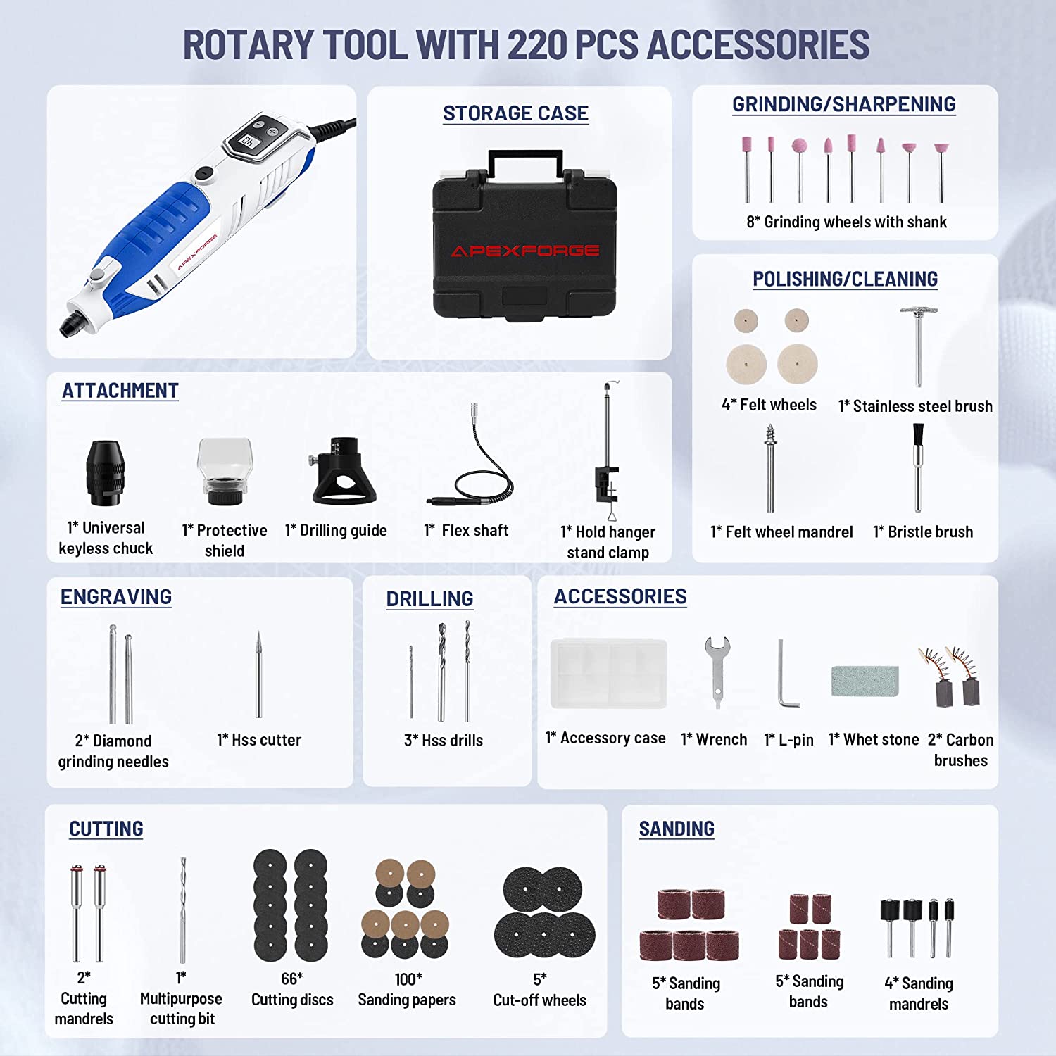 APEXFORGE M6 Pro 200W Rotary Tool Kit, Precision Speed Adjustment Per